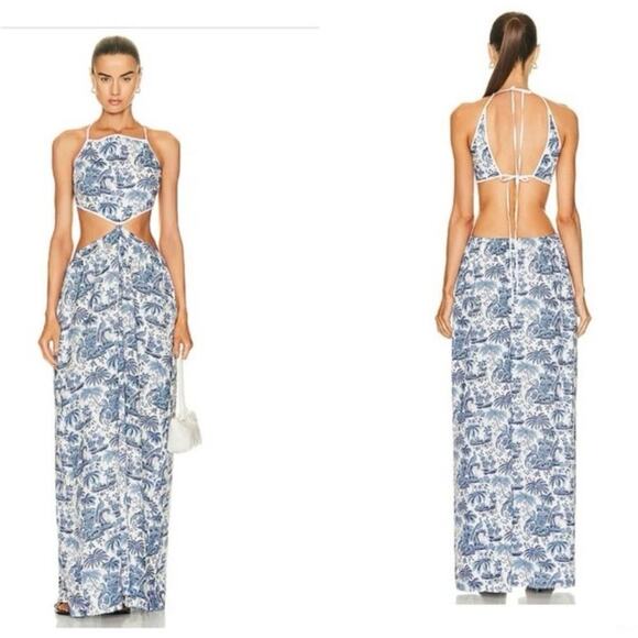 Staud Myla Maxi Dress In Blue Toile Large NWT